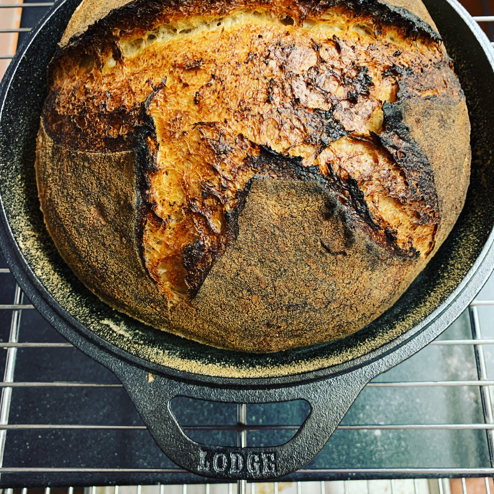 Sourdough loaf baked in my 3.2qt Lodge Combo Cooker. : r/castiron